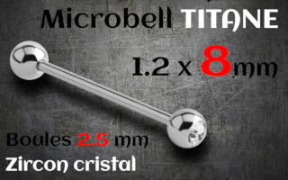 Microbell titane gr23 1.2 x 8 - boule 2.5 mm zircon