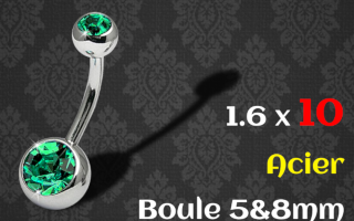 banane 1.6 x 10 - zircon bleu vert serti- boule 5 et 8 mm