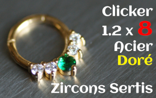 clicker 1.2 x 8 acier dore - zircons sertis