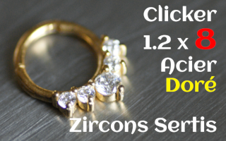 clicker 1.2 x 8 acier dore - zircons sertis