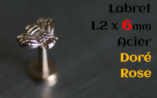 Labret Acier Dore Rose 1.2 x 6 - abeille - vissage interne