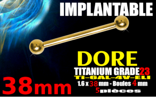 industriel 1.6 x 38 - titane dore - boule 4 mm