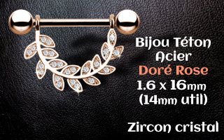 Bijou teton Acier 1.6 x 16 Acier Dore Rose- zircon cristal