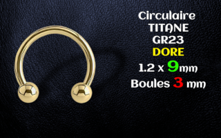 Circulaire titane Gr23 dore 1.2 x 9 - boules 3 mm