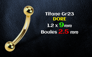 Micro banane 1.2 x 9 - boule 2.5 - Titane Gr23 Dore