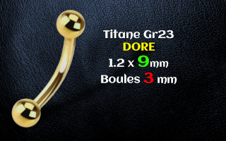 Micro banane 1.2 x 9 - boule 3 - Titane Gr23 Dore