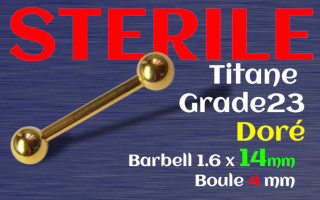 barbell titane dore 1.6 x 14 - boule 4 mm - STERILE