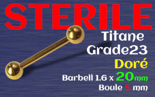 barbell titane dore 1.6 x 20 - boule 5 mm - STERILE