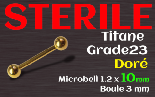 micro barbell titane dore 1.2 x 10 - boule 3 mm - STERILE