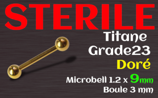 micro barbell titane dore 1.2 x 9 - boule 3 mm - STERILE