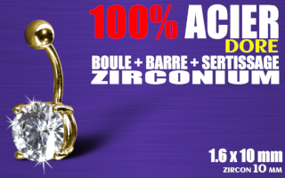 Banane acier Dore zircon 10 mm sertis - 1.6 x 10