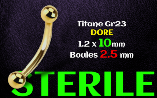micro banane 1.2 x 10 - boules 2.5 mm - Titane Dore - sterile