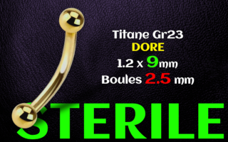 micro banane 1.2 x 9 - boules 2.5 mm - Titane Dore - sterile