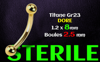 micro banane 1.2 x 8 - boules 2.5 mm - Titane Dore - sterile