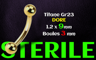 micro banane 1.2 x 9 - boules 3 mm - Titane Dore - sterile