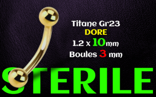 micro banane 1.2 x 10 - boules 3 mm - Titane Dore - sterile