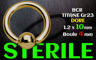 BCR 1.2 x 10 - boule 4 mm - titane dore - sterile