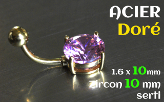 banane Acier Dore 1.6 x 10 - Zircon 10 mm griffe