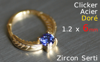 clicker acier dore 1.2 x 6 - zircon serti