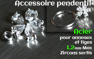 Accessoire pendentif Acier - zircon sertis - pour anneaux et tiges 1.2 mm max