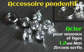 Accessoire pendentif Acier - zircon sertis - pour anneaux et tiges 1.2 mm max - flocon