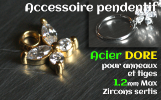 Accessoire pendentif Acier Dore - zircon sertis - pour anneaux et tiges 1.2 mm max - papillon