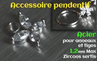 Accessoire pendentif Acier - zircon sertis - pour anneaux et tiges 1.2 mm max- papillon