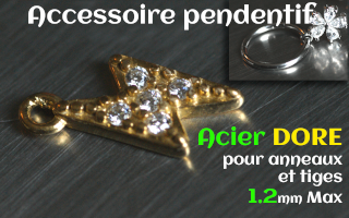 Accessoire pendentif Acier Dore - pour anneaux et tiges 1.2 mm max - eclair