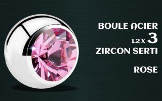 boule acier 1.2 x 3 - zircon rose
