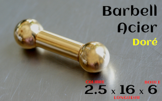 Barbell Acier Dore 2.5(calibre) x 16(long) x 6(boules)