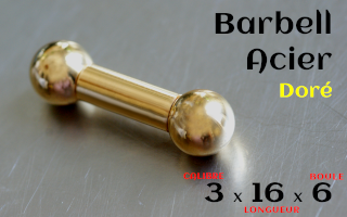 Barbell Acier Dore 3(calibre) x 16(long) x 6(boules)