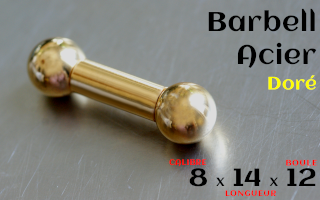 Barbell Acier Dore 8(calibre) x 14(long) x 12(boules)