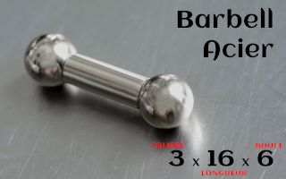 Barbell Acier 3(calibre) x 16(long) x 6(boules)