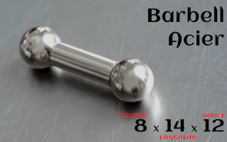 Barbell Acier 8(calibre) x 14(long) x 12(boules)