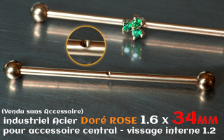 Barre industriel 1.6 x 34 - boule 5 mm - Acier Dore Rose - 1 vissage central pour accessoire interne (non livre)