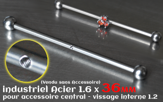 Barre industriel 1.6 x 36 - boule 5 mm - Acier - 1 vissage central pour accessoire interne (non livre)
