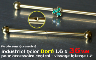 Barre industriel 1.6 x 36 - boule 5 mm - Acier Dore - 1 vissage central pour accessoire interne (non livre)