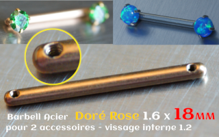Barre 1.6 x 18 Acier Dore Rose- 2 vissages aux extremites - pour accessoire interne (non livre) - bijou teton