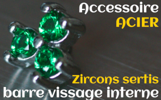 Accessoires Acier - zircon serti emeraude- pour vissage interne 1.0 (labret - industriel - teton - circulaire)