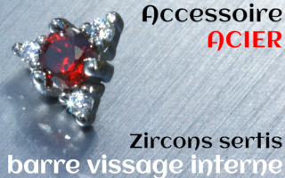 Accessoires Acier - zircon serti rouge - pour vissage interne 1.0 (labret - industriel - teton - circulaire)