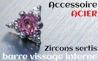 Accessoires Acier - zircon serti rose - pour vissage interne 1.0 (labret - industriel - teton - circulaire)