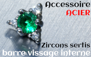 Accessoires Acier - zircon serti emeraude - pour vissage interne 1.0 (labret - industriel - teton - circulaire)