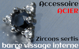 Accessoires Acier - zircon serti noir - pour vissage interne 1.0 (labret - industriel - teton - circulaire)