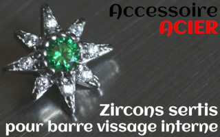 Accessoires Acier - zircon serti emeraude - pour vissage interne 1.0 (labret - industriel - teton - circulaire)