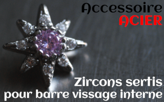 Accessoires Acier - zircon serti rose - pour vissage interne 1.0 (labret - industriel - teton - circulaire)