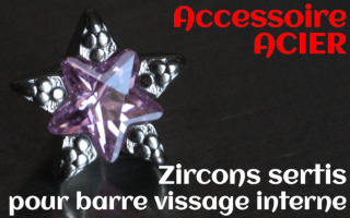 Accessoires etoile Acier - zircon serti rose - pour vissage interne 1.0 (labret - industriel - teton - circulaire)