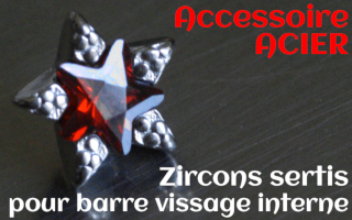 Accessoires etoile Acier - zircon serti rouge - pour vissage interne 1.0 (labret - industriel - teton - circulaire)