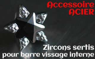 Accessoires etoile Acier - zircon serti noir - pour vissage interne 1.0 (labret - industriel - teton - circulaire)