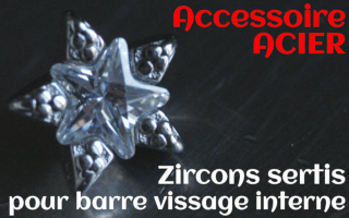 Accessoires etoile Acier - zircon serti cristal - pour vissage interne 1.0 (labret - industriel - teton - circulaire)