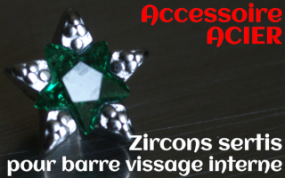 Accessoires etoile Acier - zircon serti emeraude - pour vissage interne 1.0 (labret - industriel - teton - circulaire)